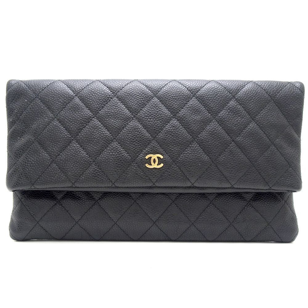 Chanel Clutch Bag Matelasse Caviar Skin Black